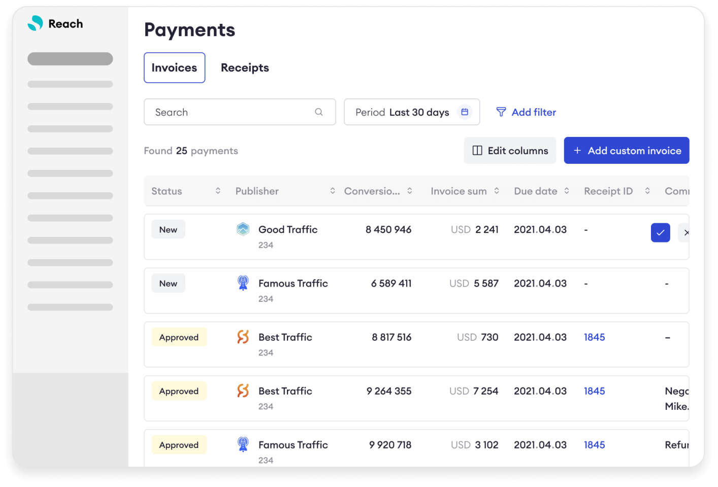 Payments invoice